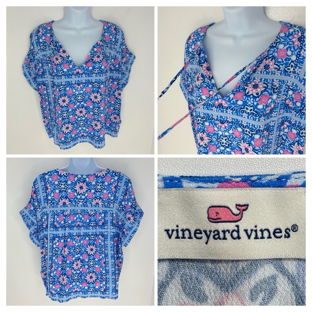 Vineyard Vines Bloom Scarf Print Shirt Size Medium Preppy Boho Chic Career